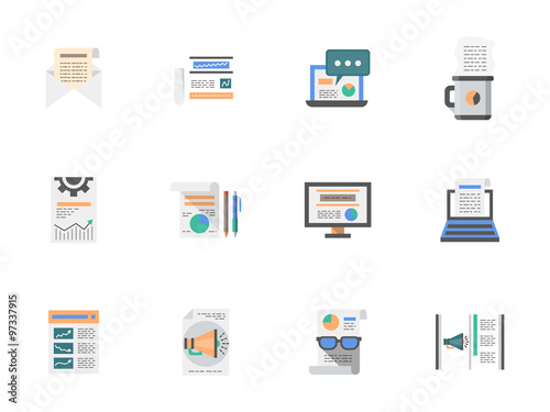 Internet articles flat color icons set