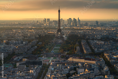 Eiffel tower Aerial view from Montparnasse view point during sunset time