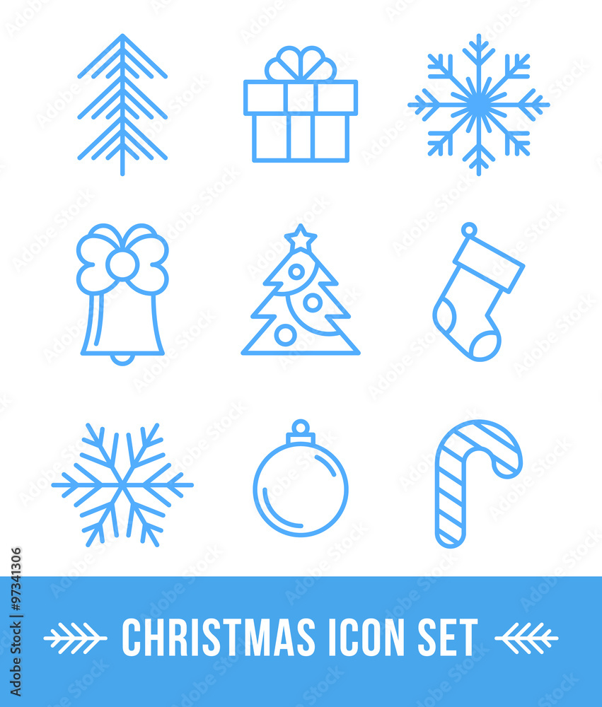 Set of 9 Christmas outline icons.