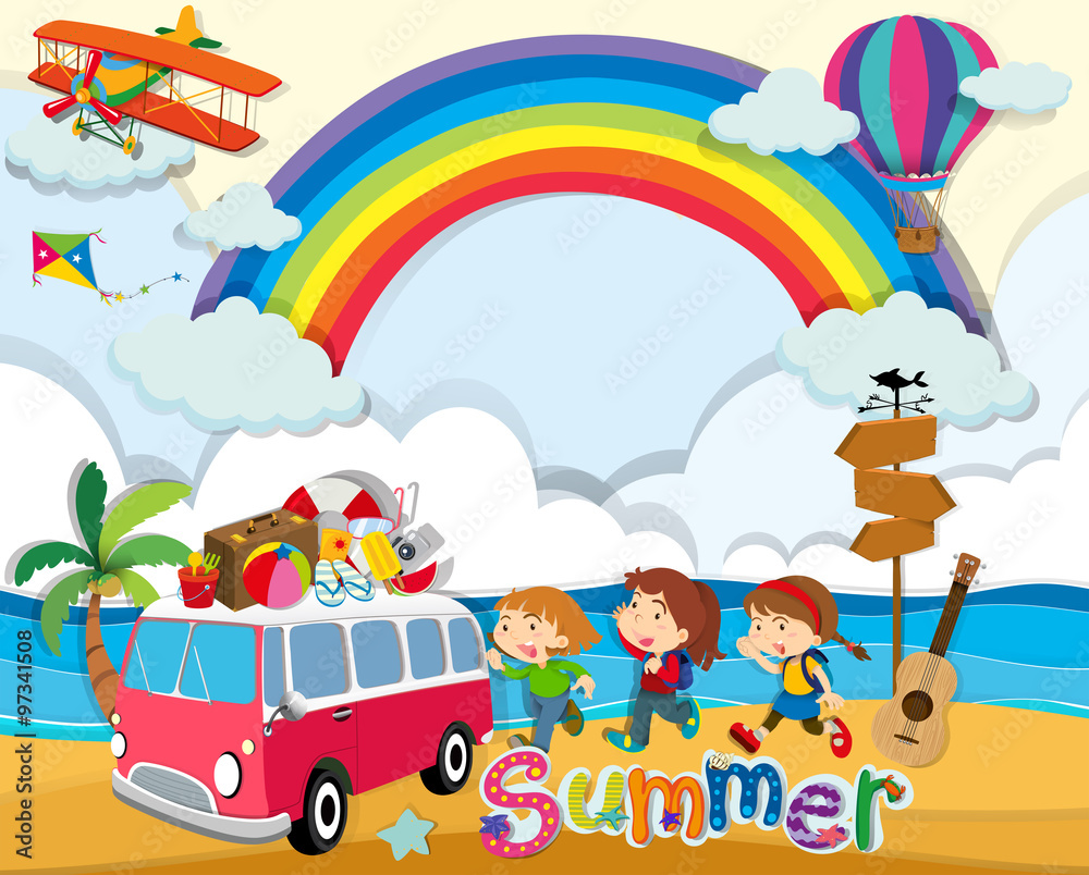 Summer theme with children and van