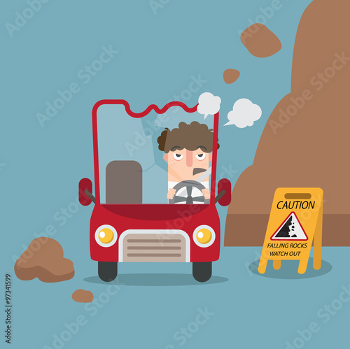 falling rock caution sign