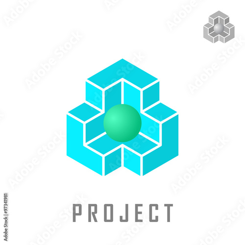 Isometric cube construction with ball inside