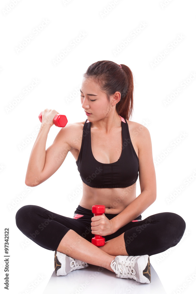 Sport woman doing exercise with lifting weights Sport woman doing exercise with lifting weights