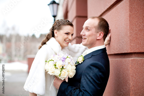 love just married couple having fun at their wedding