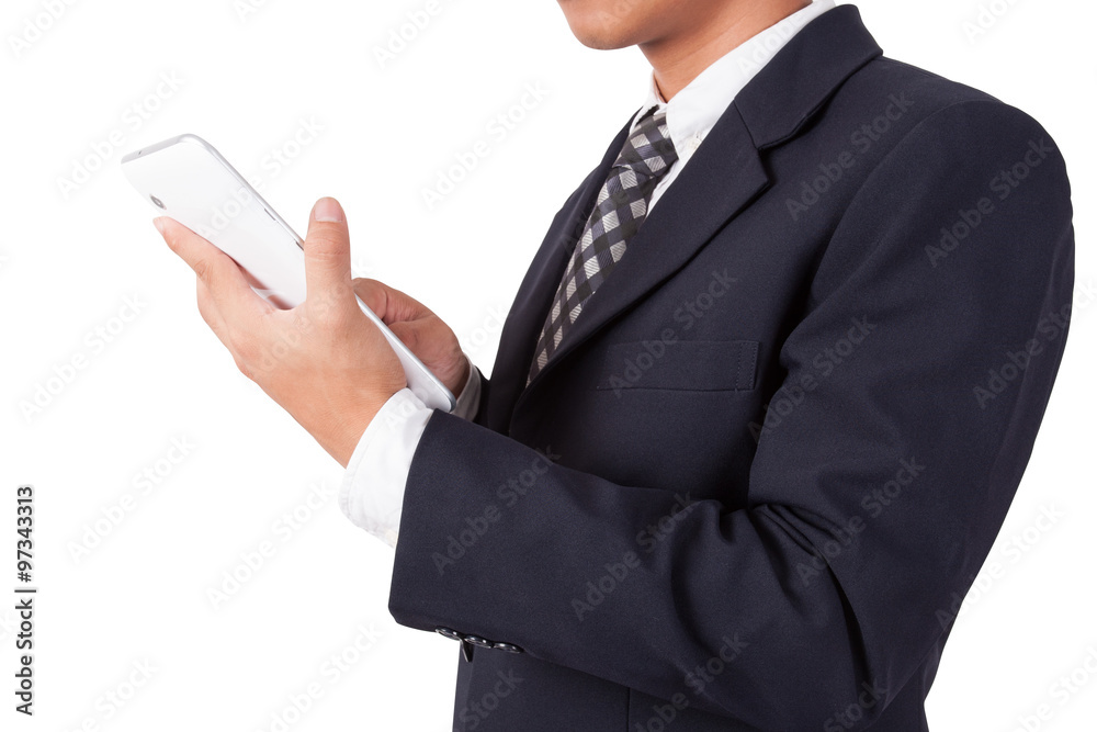 Businessman using tablet pc on white background Businessman using tablet pc on white background