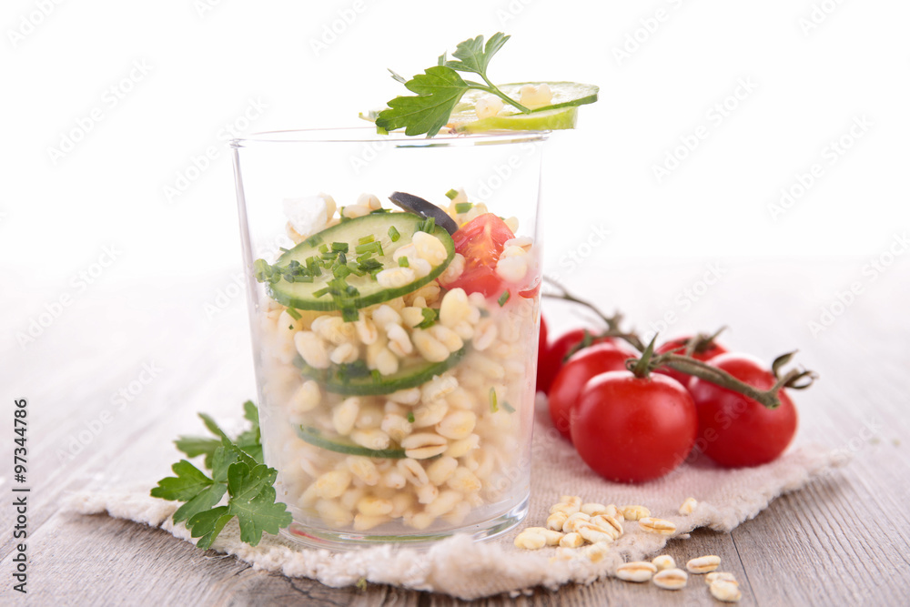 vegetarian salad with barley and cucumber