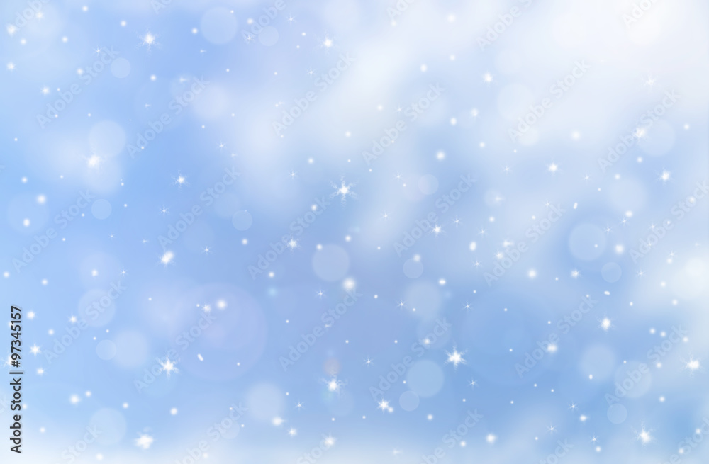 Winter christmas decorations and white bokeh background