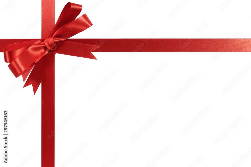 Red bow gift ribbon horizontal cross shape isolated on white background for christmas or birthday present decoration design photo Red bow gift ribbon horizontal cross shape isolated on white background for christmas or birthday present decoration design photo