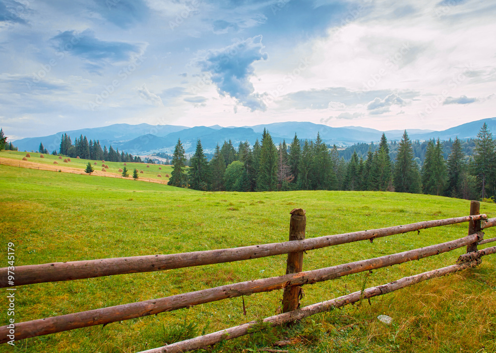 wooden fence mountain landscape