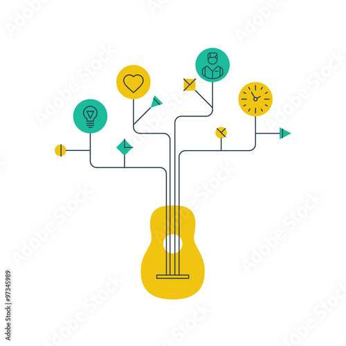 Music school or courses concept. Guitar tutor.