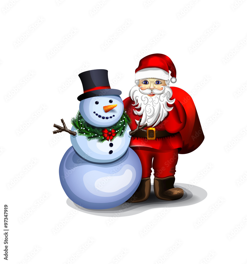 Santa Claus and snowman, pleasant festive fellows
