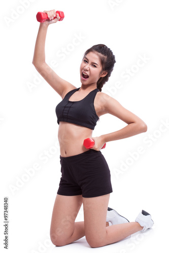 Sport woman doing exercise with lifting weights