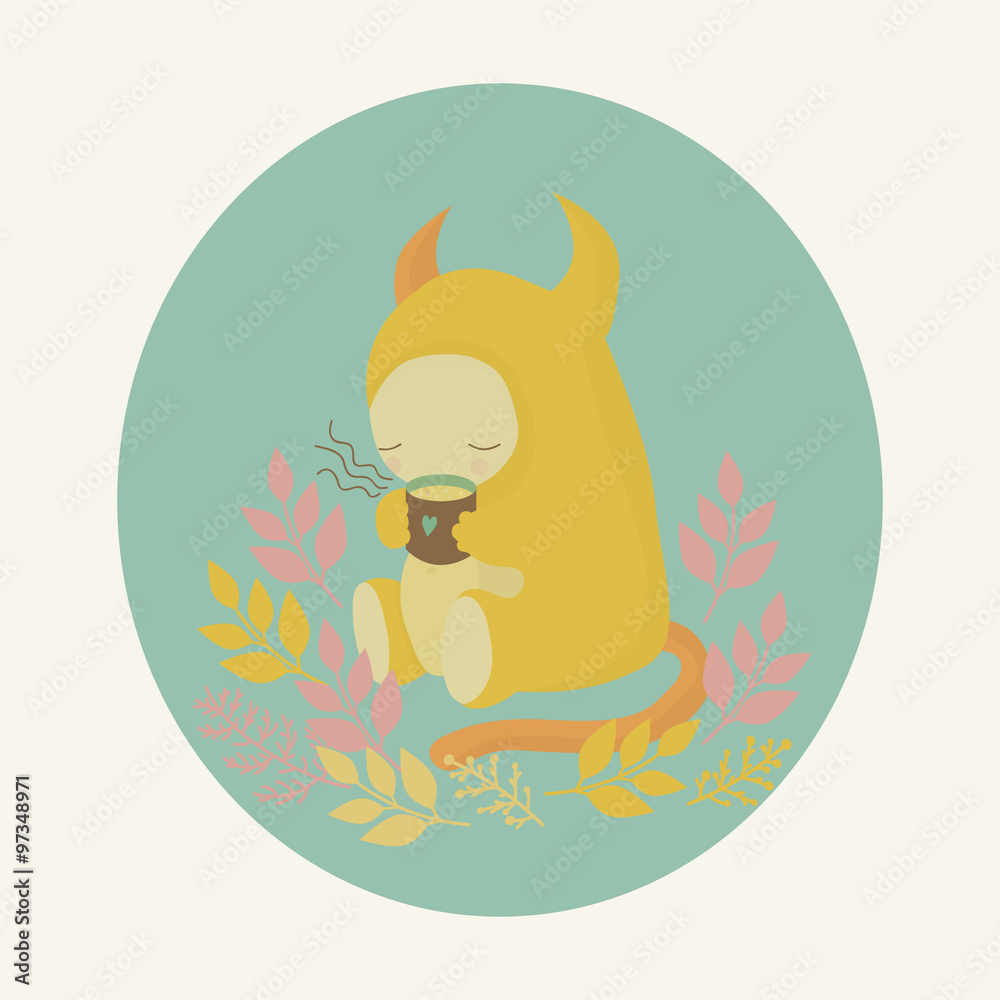 Vector monster and tea Vector monster and tea