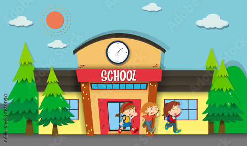 Children leaving school in evening