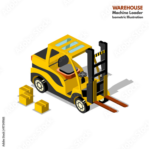Loaders machine vector, isometric illustration