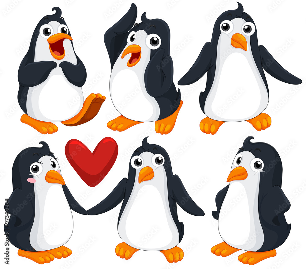 Fototapeta premium Cute penguins in different poses