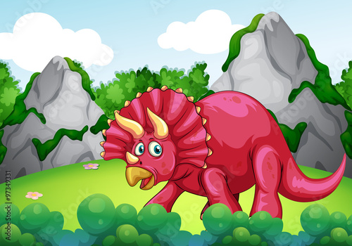 Red dinosaur in the park