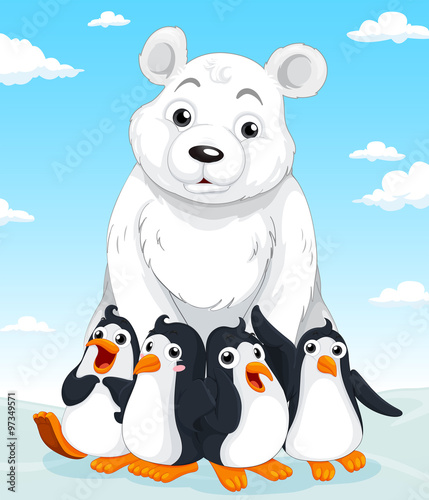 Polar bear and penguins