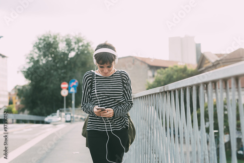 Knee figure of young handsome caucasian brown straight hair woma photo