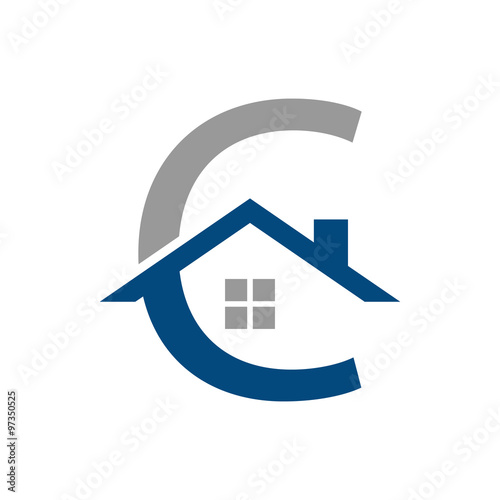 Simple Flat C home House Logo Template