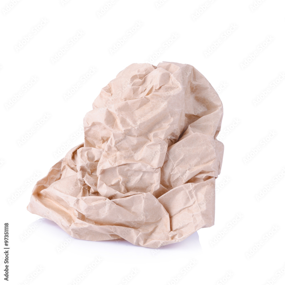 Crumpled brown paper balls isolated on white