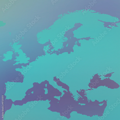 Europe map in the dot on blue background . Vector illustration