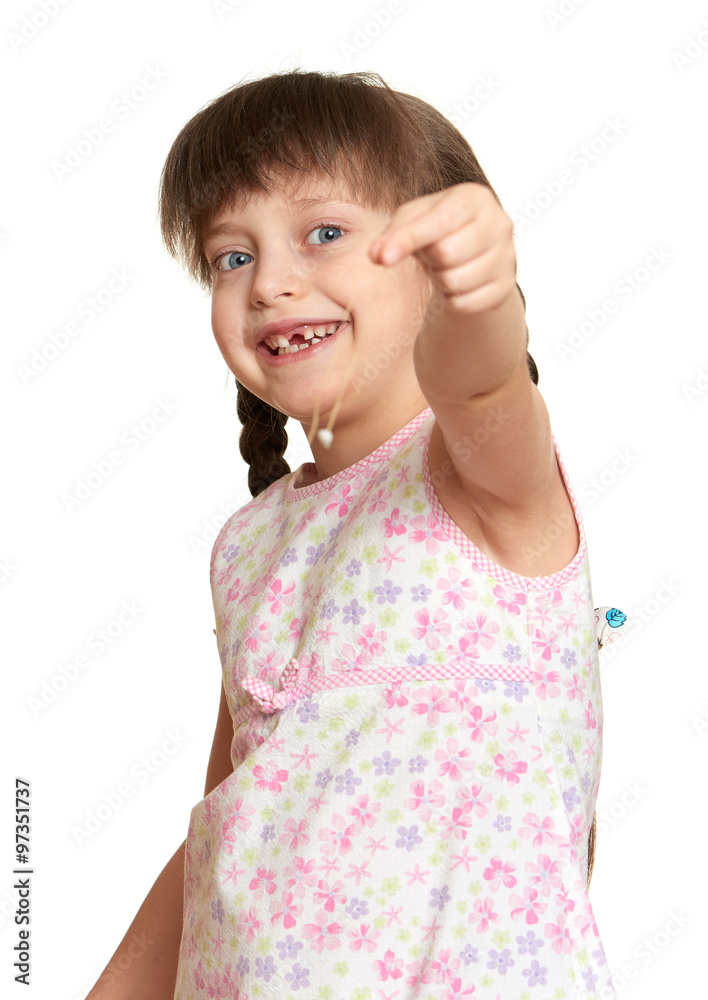 lost tooth girl portrait, studio shoot on white background lost tooth girl portrait, studio shoot on white background