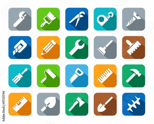 Tools, icons, background color, shadow. 