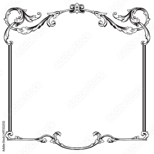 Premium Gold vintage baroque frame scroll ornament engraving border floral retro pattern antique style acanthus foliage swirl decorative design element filigree calligraphy 