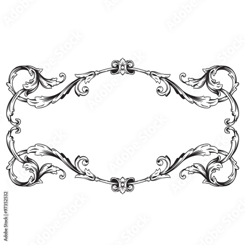 Premium Gold vintage baroque frame scroll ornament engraving border floral retro pattern antique style acanthus foliage swirl decorative design element filigree calligraphy 