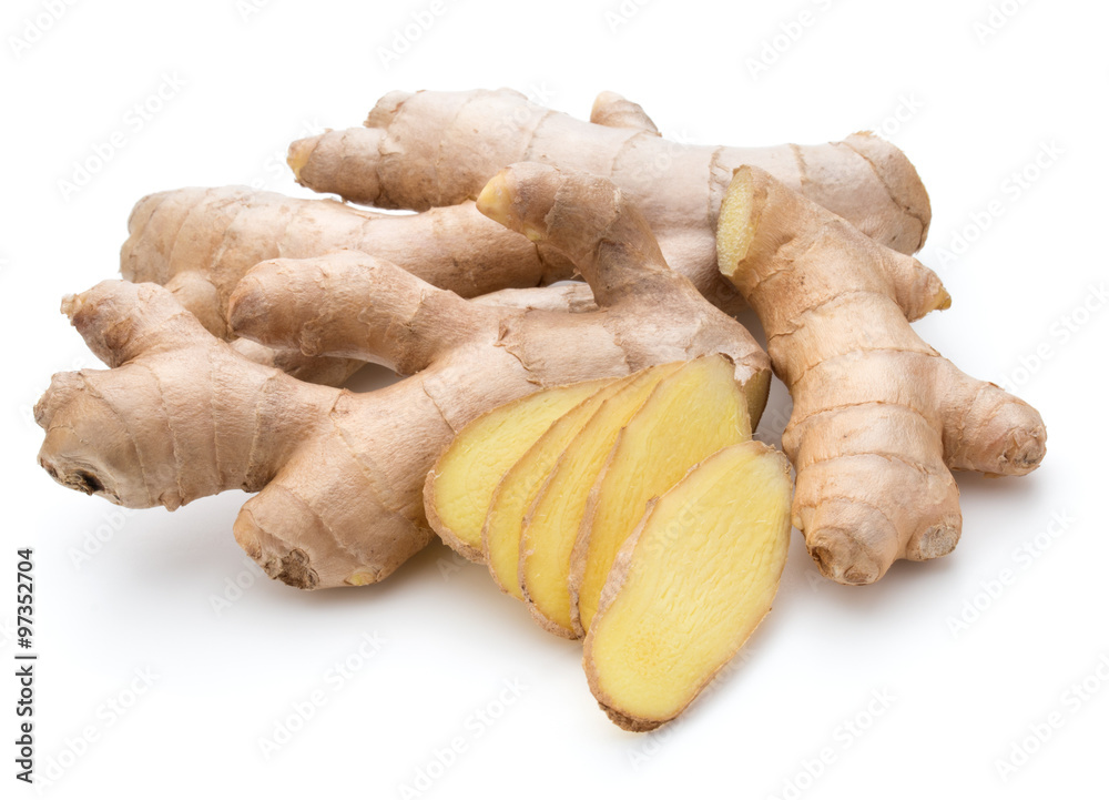 Fresh ginger root or rhizome isolated on white background cutout Fresh ginger root or rhizome isolated on white background cutout