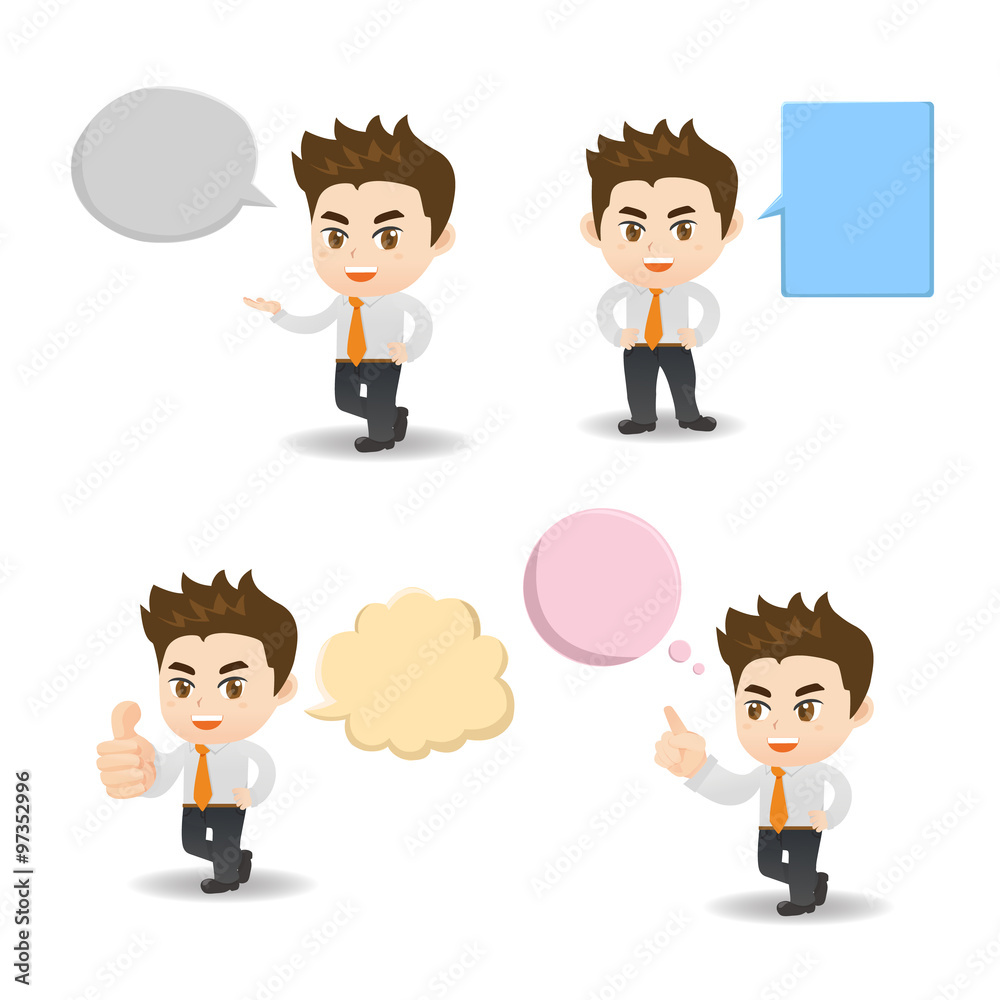 Business man with speech bubbles Business man with speech bubbles