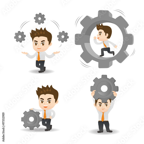 cartoon Business man hold gear