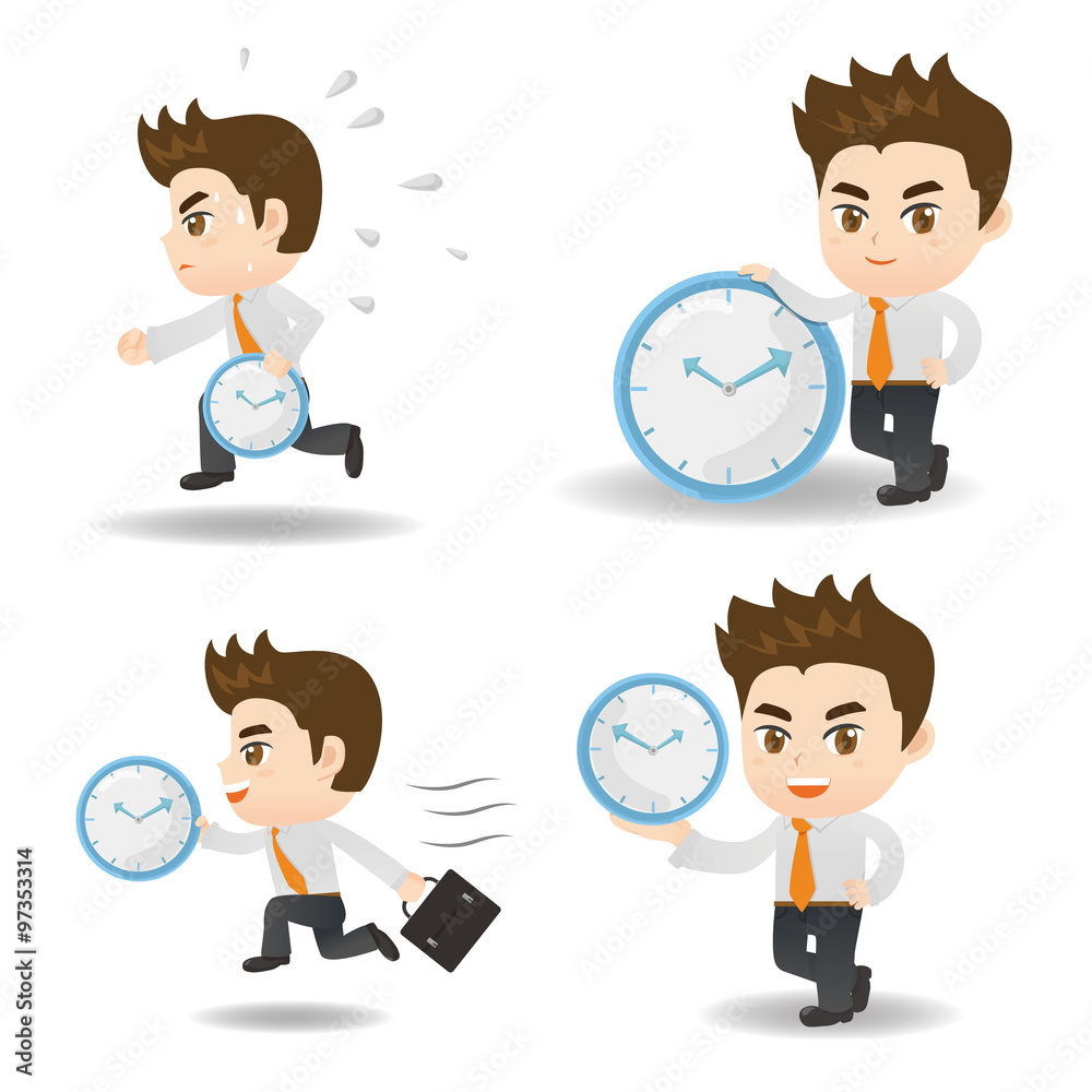 cartoon Business man with time cartoon Business man with time