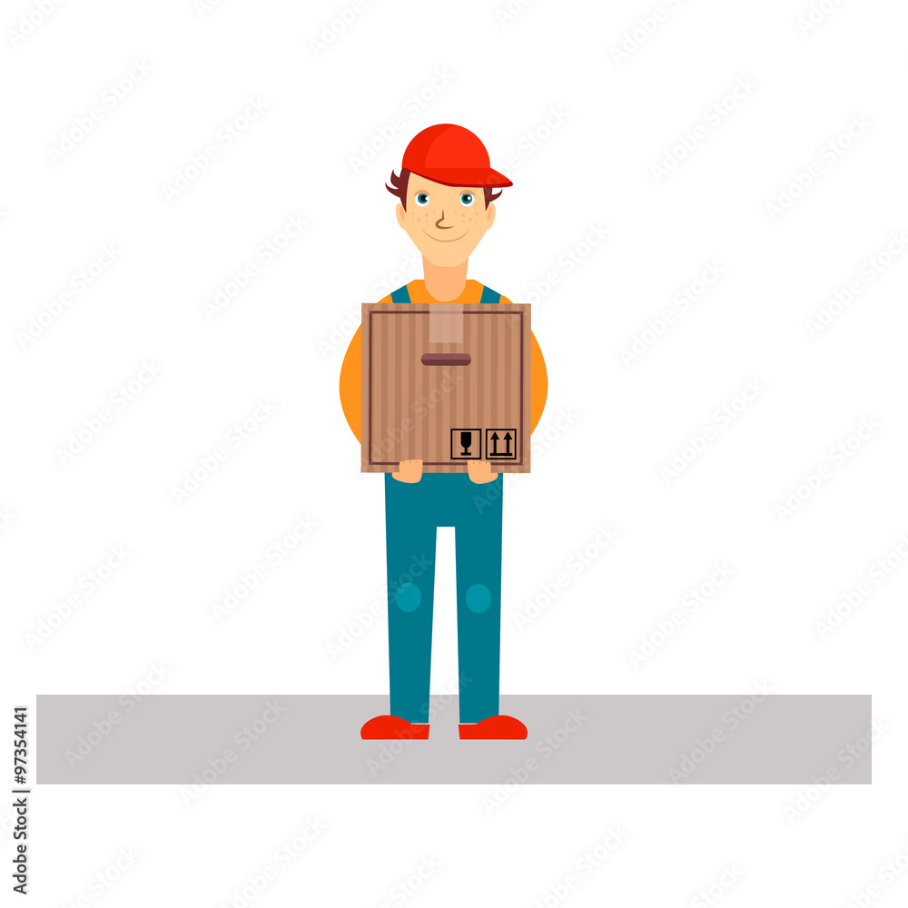 Delivery Man Holding Package, Vector Illustration Delivery Man Holding Package, Vector Illustration