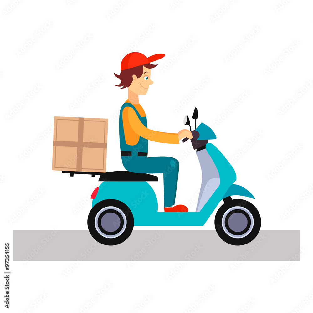 Delivery Man on a Bike, Vector Illustration 