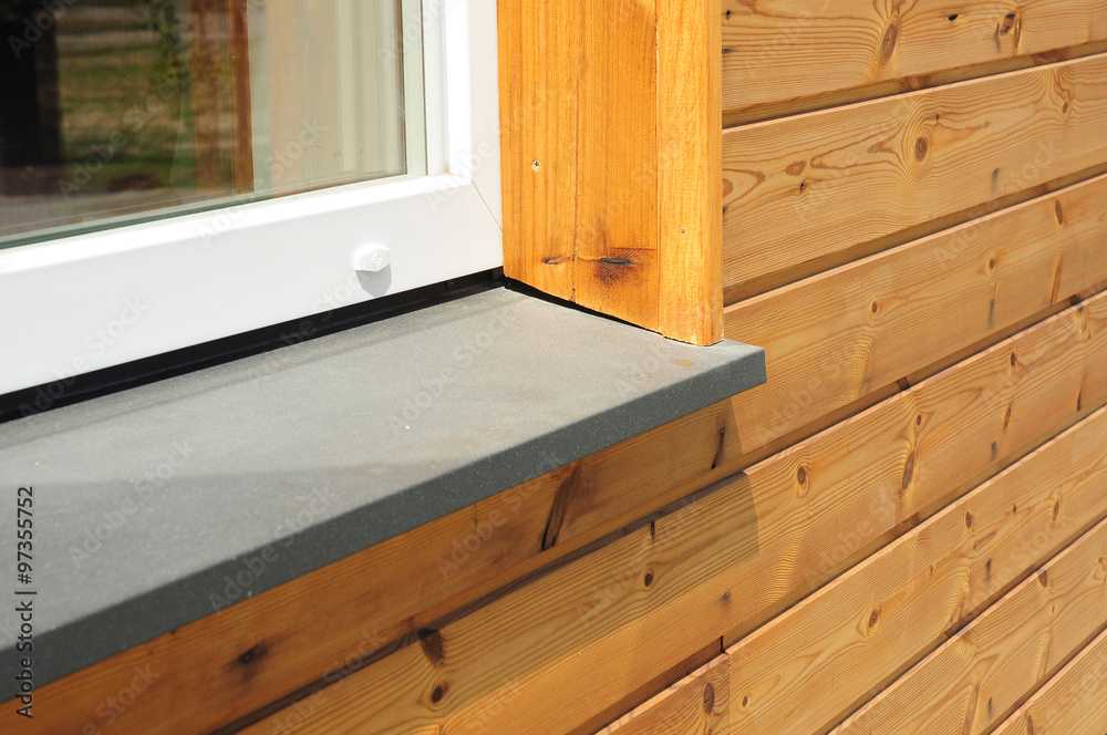 Close-up on single plastic window sill detail. Install window Close-up on single plastic window sill detail. Install window