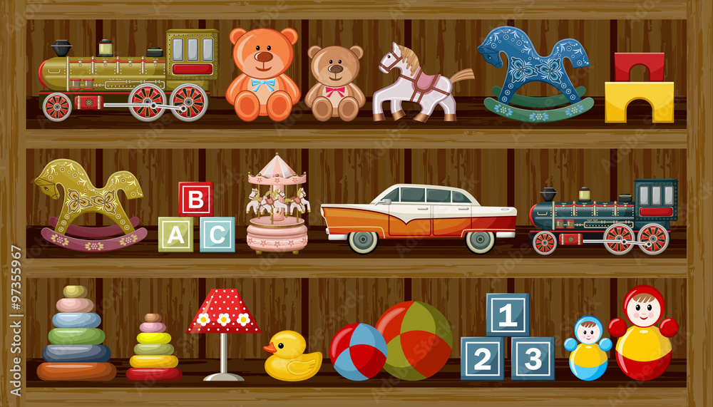 Shop of vintage toys. Vector