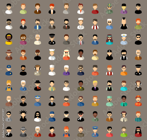 Set of flat icons with men. vector