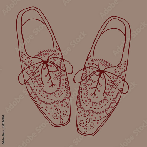 Illustration of oxfords shoes, doodle hipster lace-Ups shoes