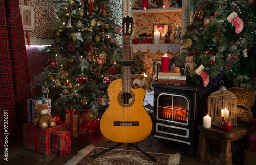 guitar in cristmas interior