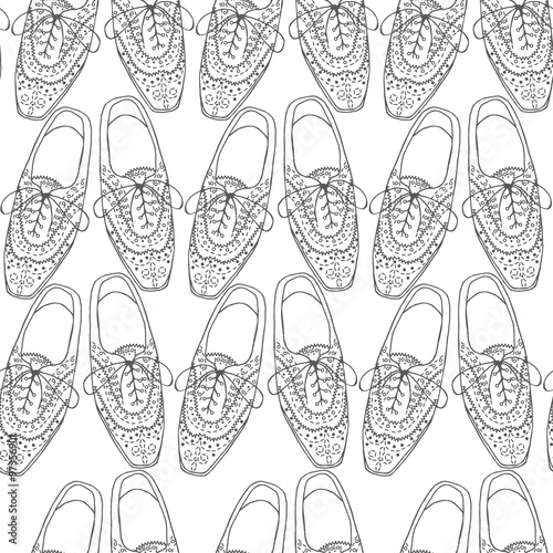 Illustration of oxfords shoes, doodle hipster lace-Ups shoes,