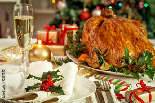 Fototapeta Naklejka Na Ścianę i Meble -  Christmas turkey dinner table