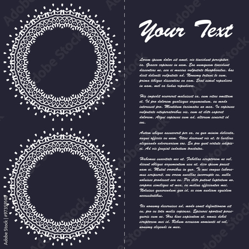 Vintage style brochure template design with modern art eastern elements and ornament, pages layouts in color, classic colors and creative solutions for design and decoration - postcard, menus and more
