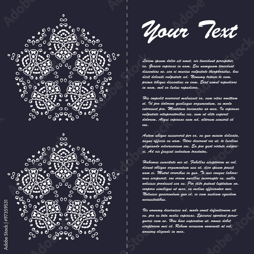 Vintage style brochure template design with modern art eastern elements and ornament, pages layouts in color, classic colors and creative solutions for design and decoration - postcard, menus and more