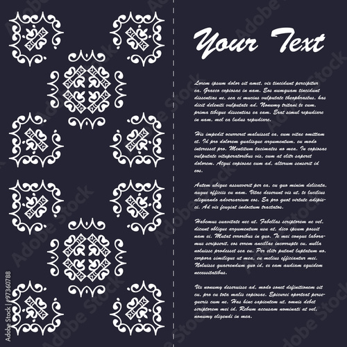 Vintage style brochure template design with modern art eastern elements and ornament, pages layouts in color, classic colors and creative solutions for design and decoration - postcard, menus and more