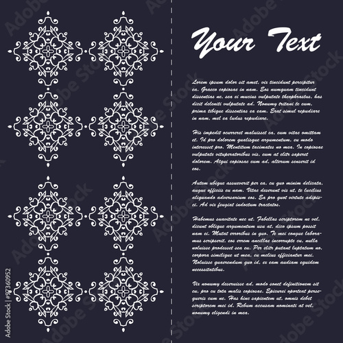 Vintage style brochure template design with modern art eastern elements and ornament, pages layouts in color, classic colors and creative solutions for design and decoration - postcard, menus and more