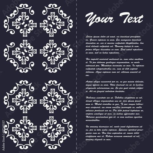 Vintage style brochure template design with modern art eastern elements and ornament, pages layouts in color, classic colors and creative solutions for design and decoration - postcard, menus and more