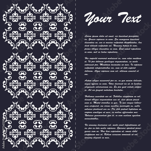Vintage style brochure template design with modern art eastern elements and ornament, pages layouts in color, classic colors and creative solutions for design and decoration - postcard, menus and more