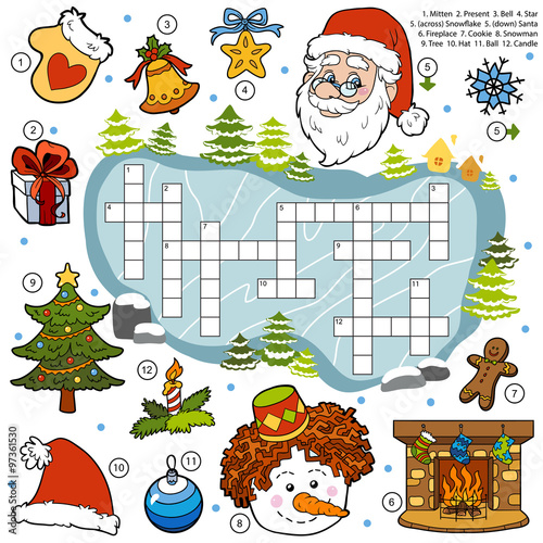 Color crossword, education game for children about Christmas